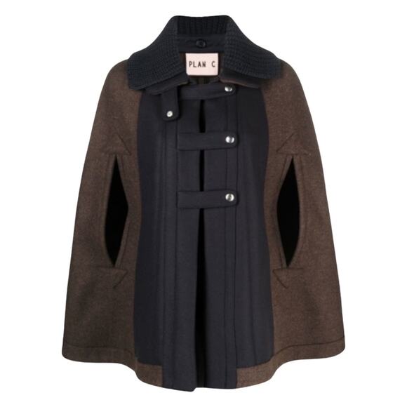 Like new! PLAN C Roll-neck Wool Cape Jacket In Brown Size 36/US Size 0/Size XS - Picture 6 of 11